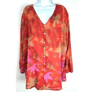 Original Anthony Orange Pink Autumn Paisley Shirt Tunic Size IX